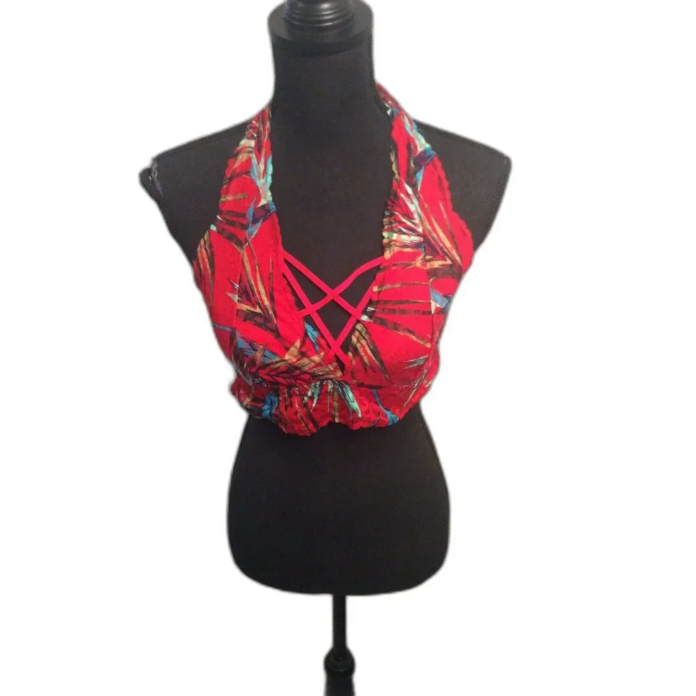 Victoria's Secret PINK Large Lace Bralette Red Floral